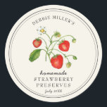 Vintage style Strawberry on off-white Jam jar Classic Round Sticker<br><div class="desc">Elegant Personalised hand painted watercolor vintage style strawberry jam label. Use for your homemade jam's or anything you choose. Makes great gift. Fill your information on label and enjoy.</div>