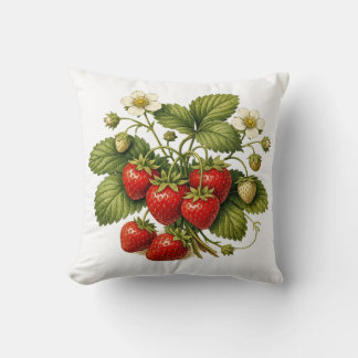 Vintage Style Strawberry Plant with Ripe Berries  Cushion