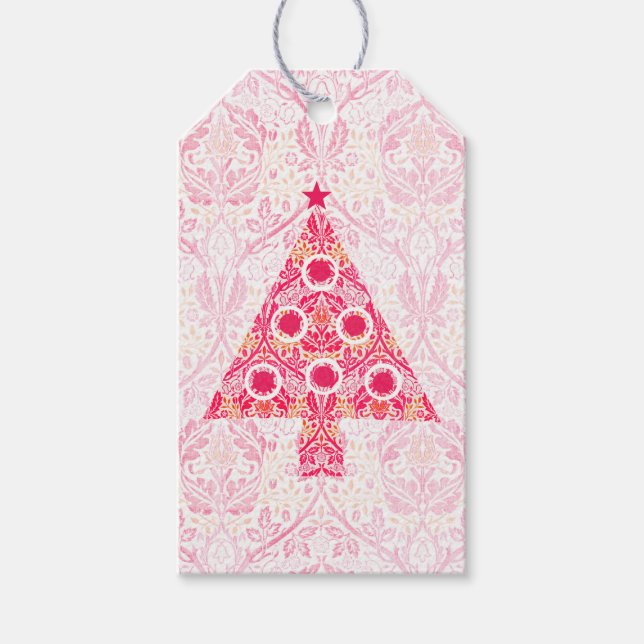 Vintage Style Style Christmas Tree Gift Tag Pink (Front)