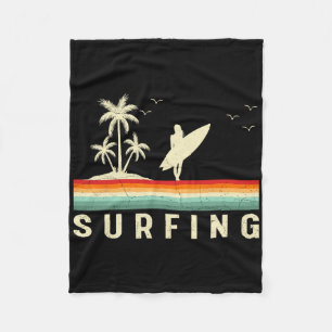 Vintage Style Surf Surfboard Surfing Girl Beach Su Fleece Blanket