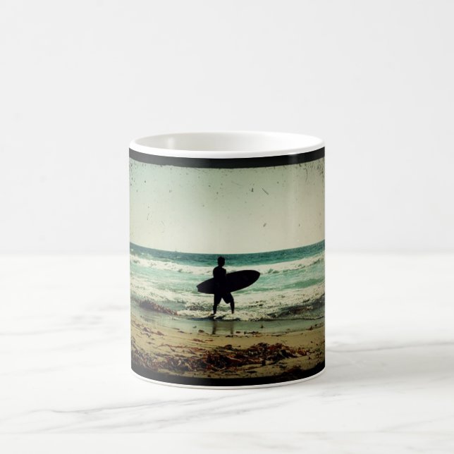 Vintage Style Surfer Silhouette Coffee Mug (Center)