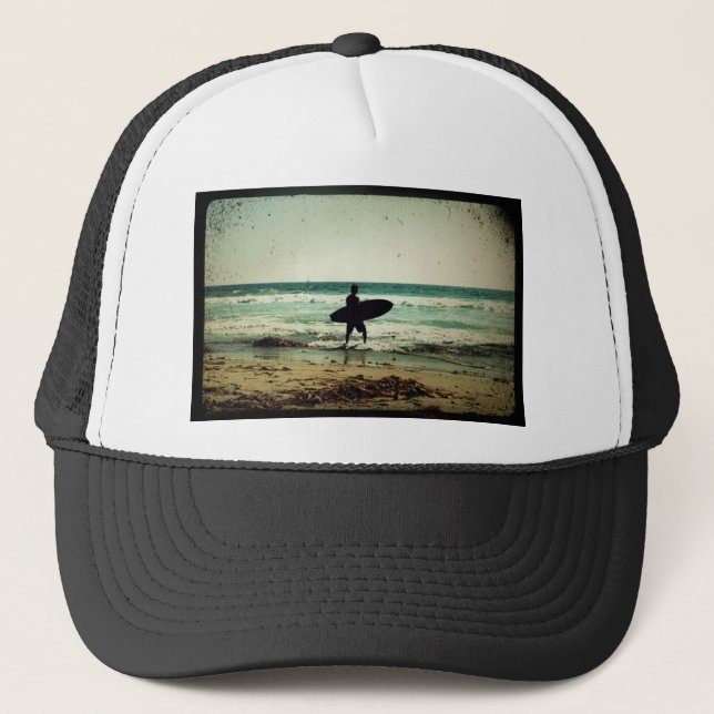 Vintage Style Surfer Silhouette Trucker Hat (Front)