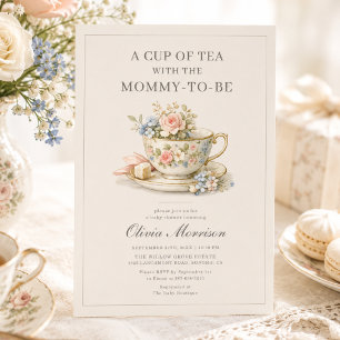 Vintage Style Tea Party Baby Shower Invitation