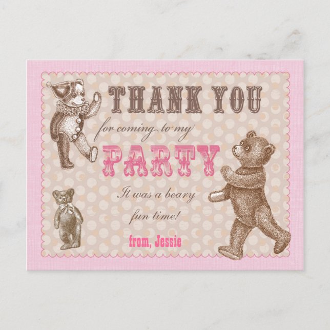 Vintage Style Teddy Bear Thank You Postcard (Front)