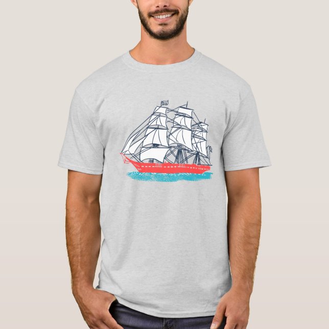Vintage Style Three Mast Sailing Ship T-Shirt (Front)