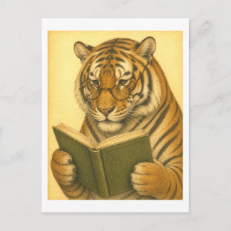 Vintage-Style Tiger Reading Postcard