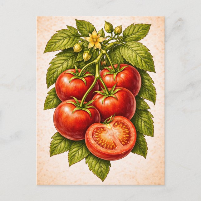 Vintage-Style Tomato Botanical Illustration Postcard (Front)