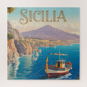 Vintage Style Travel Poster for Sicilia Italy Jigsaw Puzzle