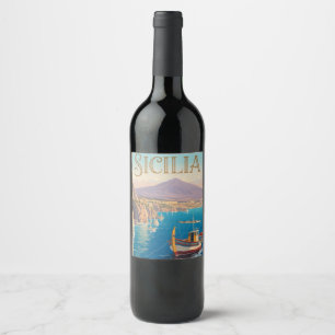 Vintage Style Travel Poster for Sicilia Italy Wine Label