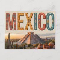 Vintage Style Travel Poster of Mexico with Pyramid