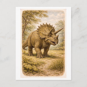 Vintage-Style Triceratops lllustration Postcard