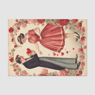 Vintage Style Valentine's Day Man Woman Heart Tissue Paper