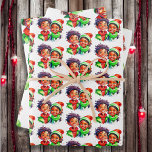 Vintage Style Watercolor Children Christmas<br><div class="desc">Beautiful little boy and girl African-American children nostalgic vintage vibes in green and red Christmas gift wrap.</div>