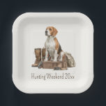 Vintage Style Watercolor Hunting Hound Dog Paper Plate<br><div class="desc">This square paper party plate features a vintage style hunting dog design features a classic hound ready for a day in the woods.  This design is in rustic watercolor shades of creams and browns.  Personalize with your choice of name or special text.</div>