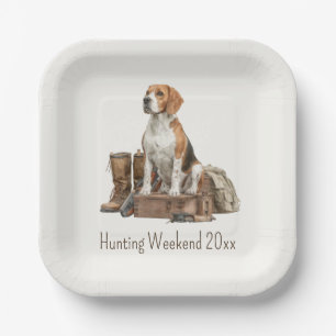Vintage Style Watercolor Hunting Hound Dog Paper Plate