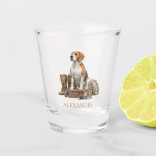 Vintage Style Watercolor Hunting Hound Dog Shot Glass