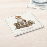 Vintage Style Watercolor Hunting Hound Dog Square Paper Coaster<br><div class="desc">This vintage style hunting dog design features a classic hound ready for a day in the woods.  This design is in rustic watercolor shades of creams and browns.  Personalize these square paper coasters with your choice of name or special text.</div>