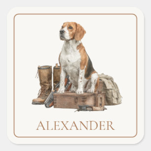 Vintage Style Watercolor Hunting Hound Dog Square Sticker