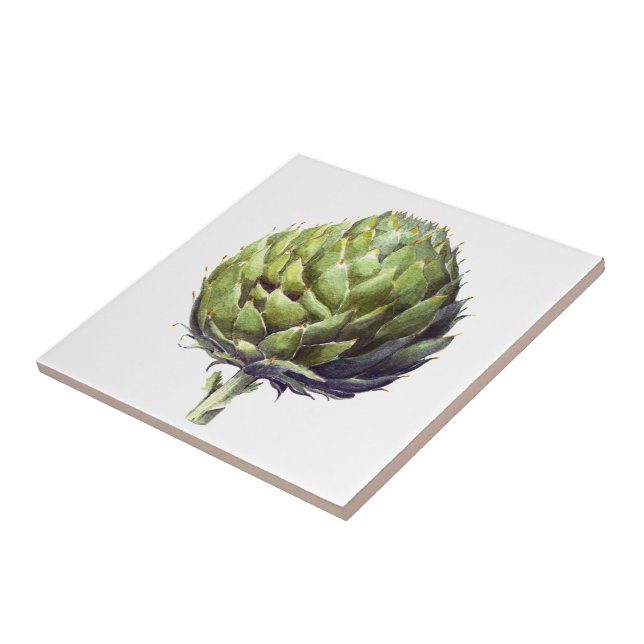 Vintage style watercolour artichoke square tile (Side)