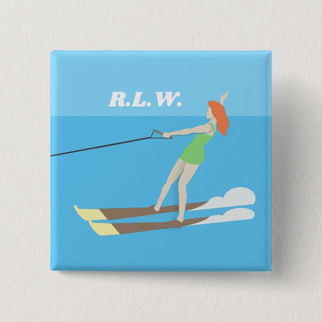 Vintage-style Waterski 15 Cm Square Badge (Front)