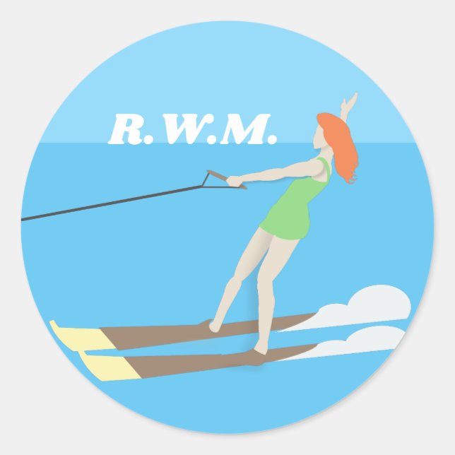 Vintage-style Waterski Classic Round Sticker (Front)