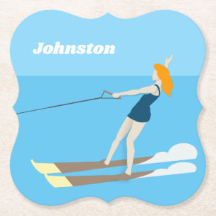 Vintage-style Waterski Paper Coaster