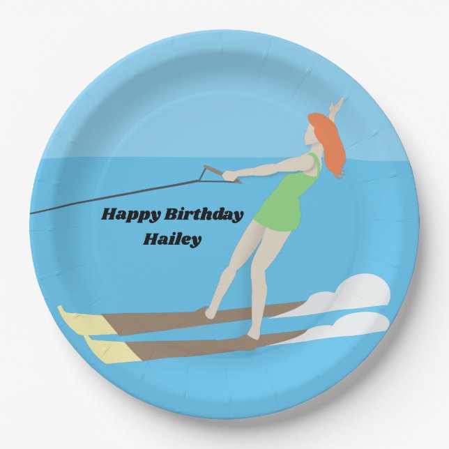 Vintage-style Waterski Paper Plate (Front)
