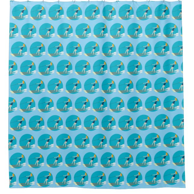 Vintage-style Waterski Shower Curtain (Front)