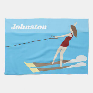 Vintage-style Waterski Tea Towel