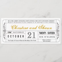 Vintage Style Wedding Ticket Invitation in Mustard