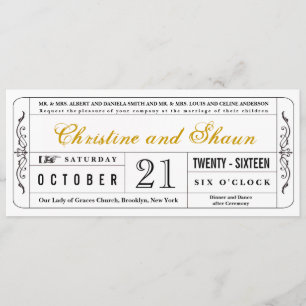 Vintage Style Wedding Ticket Invitation in Mustard