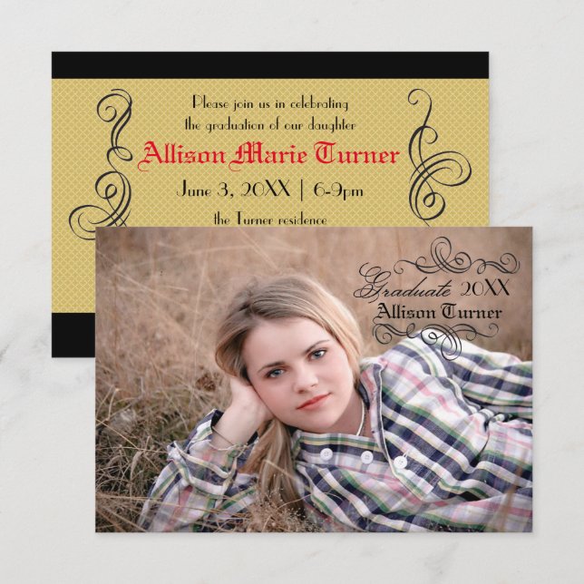 Vintage Style with Photo - 3x5 Grad Announcement (Front/Back)