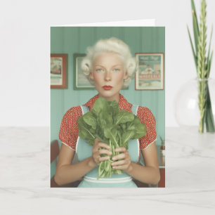 Vintage Style Woman Holding Fresh Greens Card