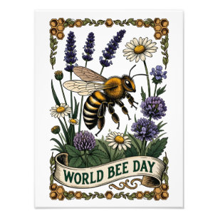 Vintage Style World Bee Day Illustration with Hone Photo Print