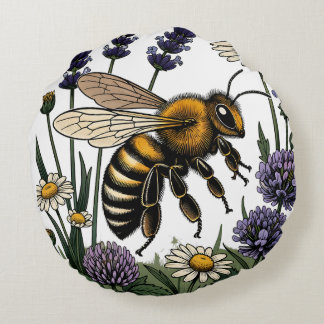 Vintage Style World Bee Day Illustration with Hone Round Cushion