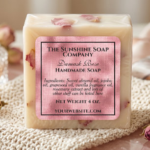 Vintage style woven pink foil soap cosmetics square sticker