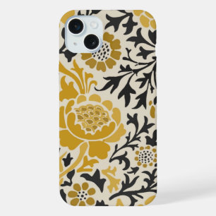 Vintage-style yellow and black floral pattern iPhone 15 plus case