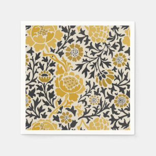 Vintage-style yellow and black floral pattern napkin