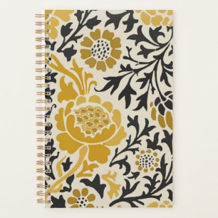 Vintage-style yellow and black floral pattern planner