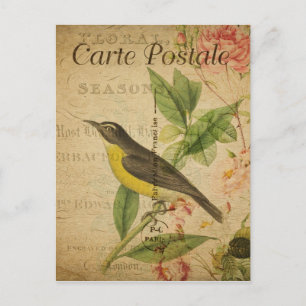 Vintage Style Yellow Bird French Carte Postale Postcard