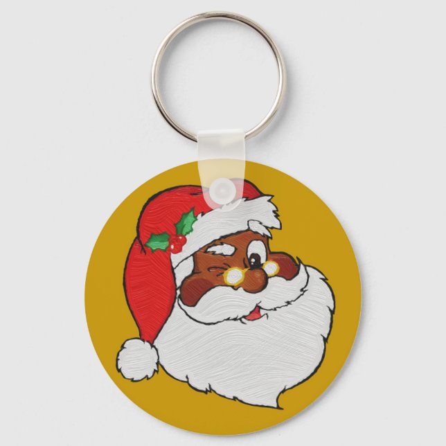 Vintage Styled Black Santa Image Key Ring (Front)
