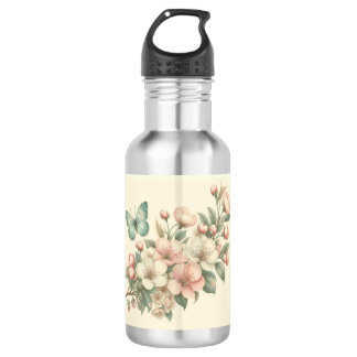 Vintage styled floral/spring butterfly 532 ml water bottle