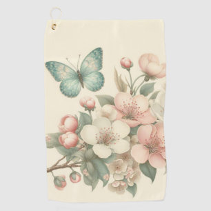 Vintage styled floral/spring butterfly golf towel