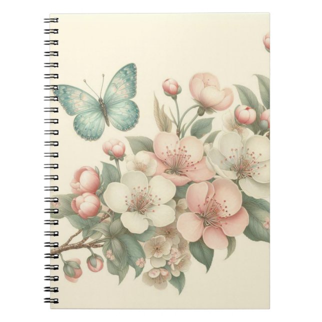Vintage styled floral/spring butterfly notebook (Front)