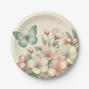 Vintage styled floral/spring butterfly paper plate