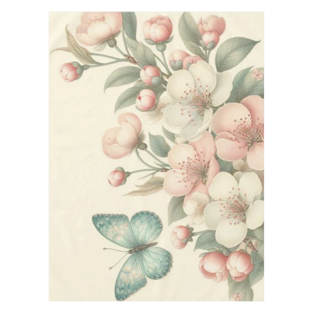 Vintage styled floral/spring butterfly tablecloth (Front)
