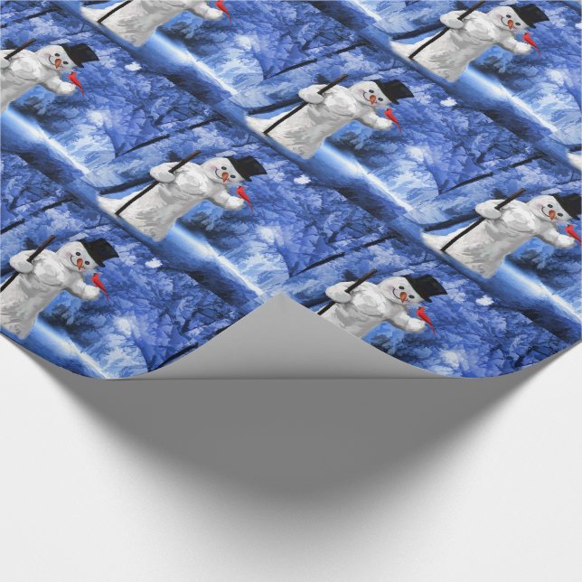 Vintage Styling Winter Snowman Painting Christmas Wrapping Paper (Corner)