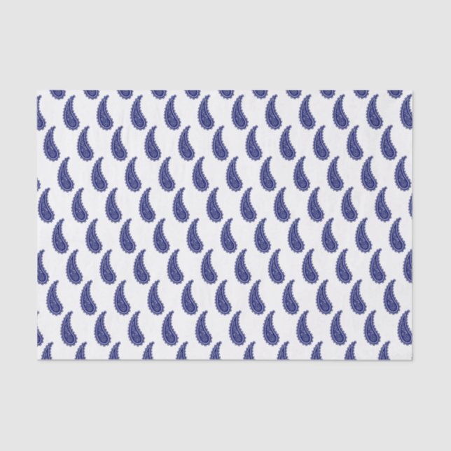 Vintage Stylised Blue White Paisley  Tissue Paper (Front)