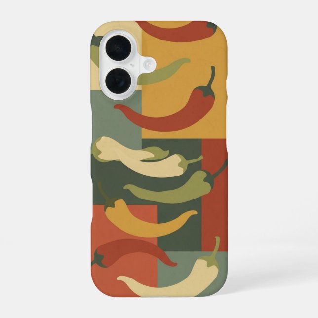 Vintage Stylised Chilli Pepper Pattern iPhone 16 Case (Back)