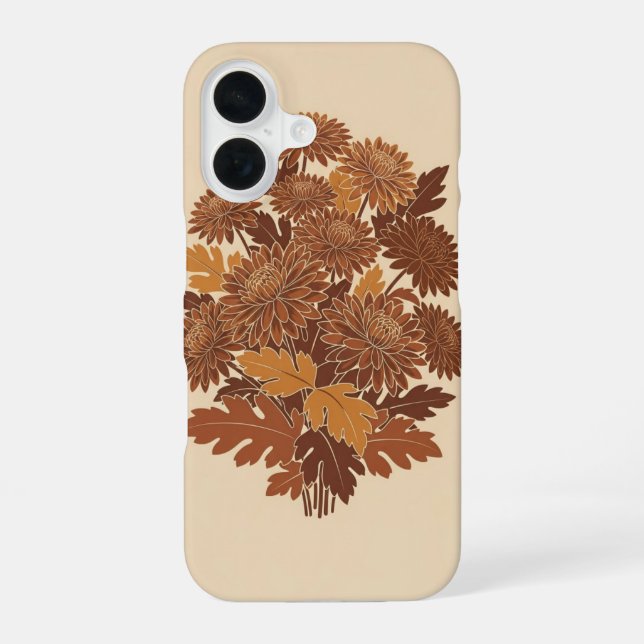 Vintage Stylised Chrysanthemums iPhone 16 Case (Back)